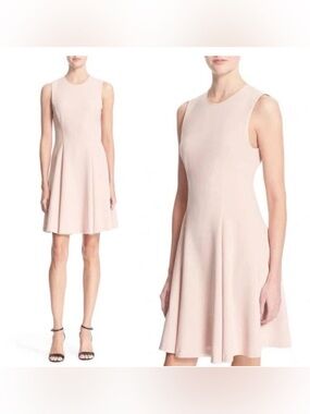 Theory Women’s Dress Blush Tespa Admiral Crepe Fit & Flare Diagonal Drape Sz 10